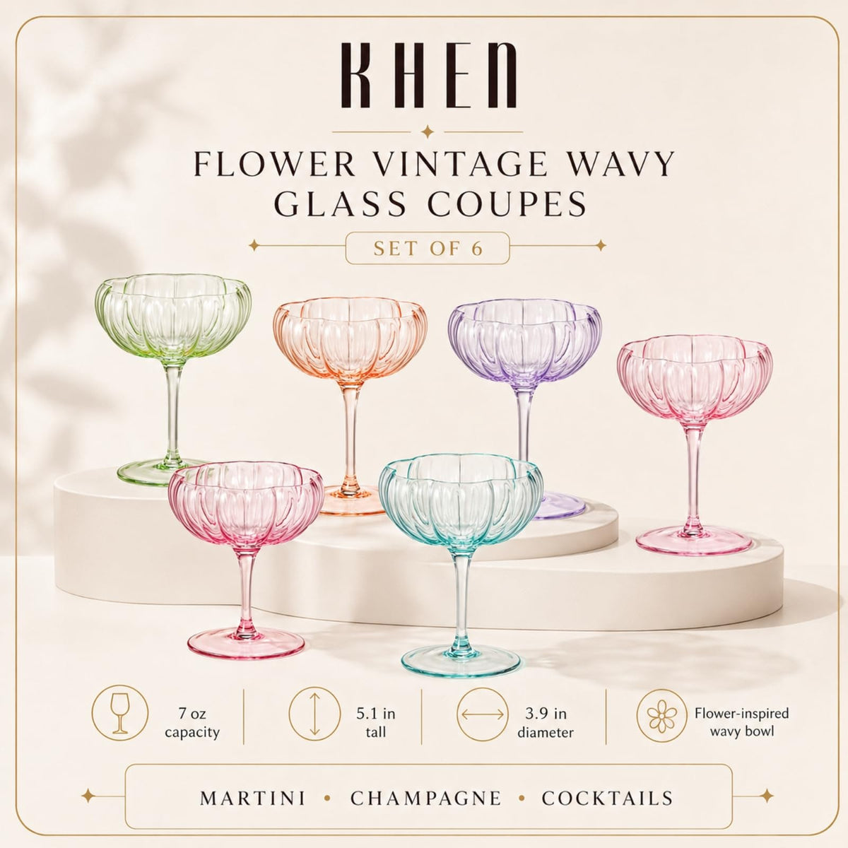 Vintage Wavy Glass Coupes Set of 6 Q5266