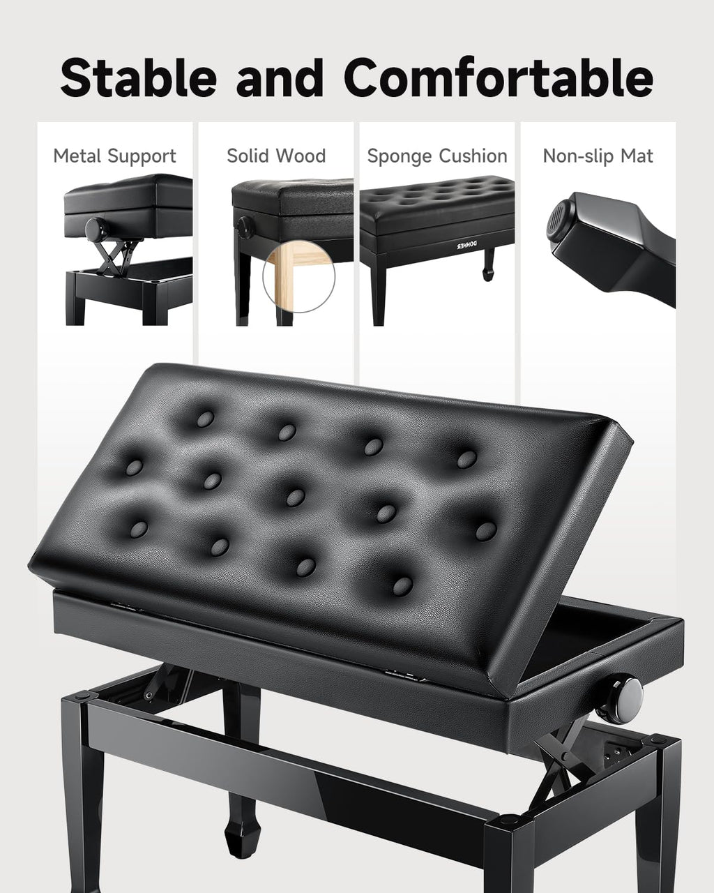 88 Key Graded Weighted Digital Piano with Storage Piano Bench H7652