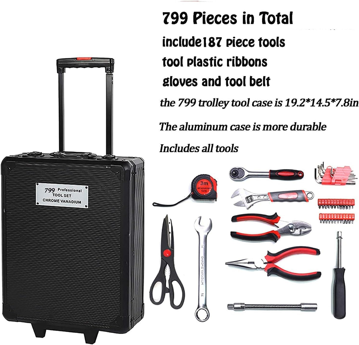 799pcs Aluminum Trolley Case Tool Set Silver K13686