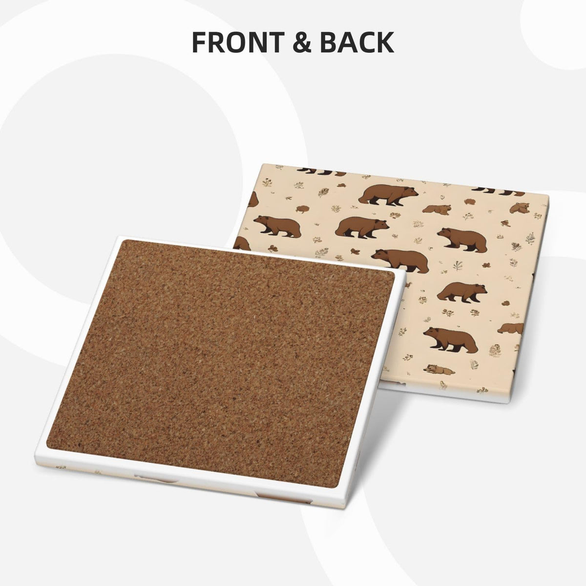 Square Cartoon Bear Ceramic Coasters Set of 6 D495568