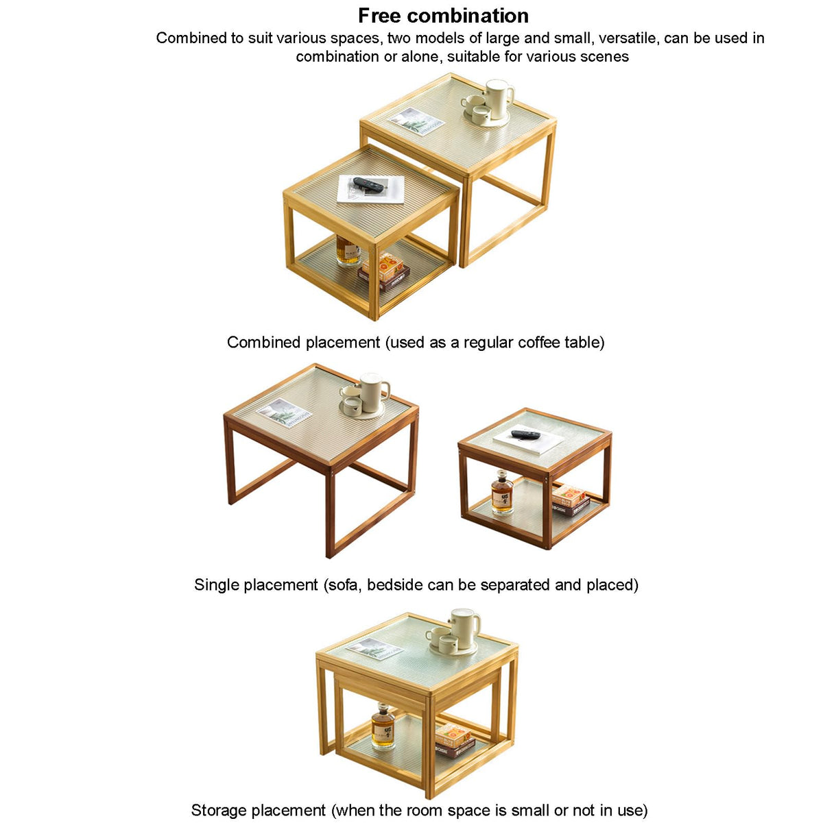 Square Glass Nesting Coffee Tables Set of 2 with Bamboo Frame J665417