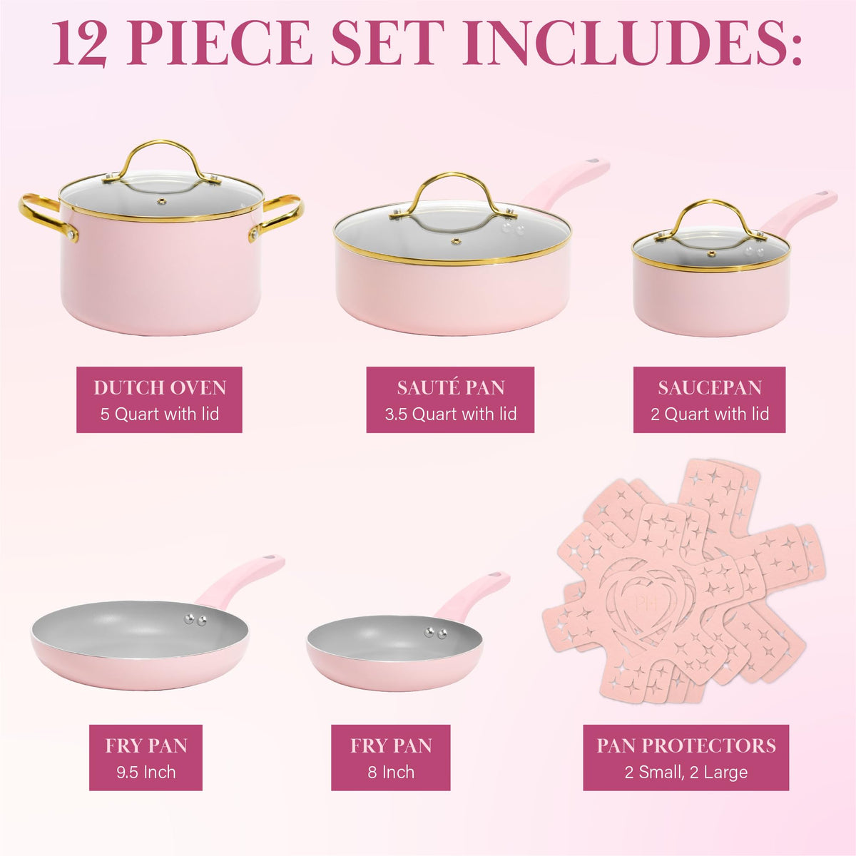 12 Piece Pink Nonstick Cookware Set V2397