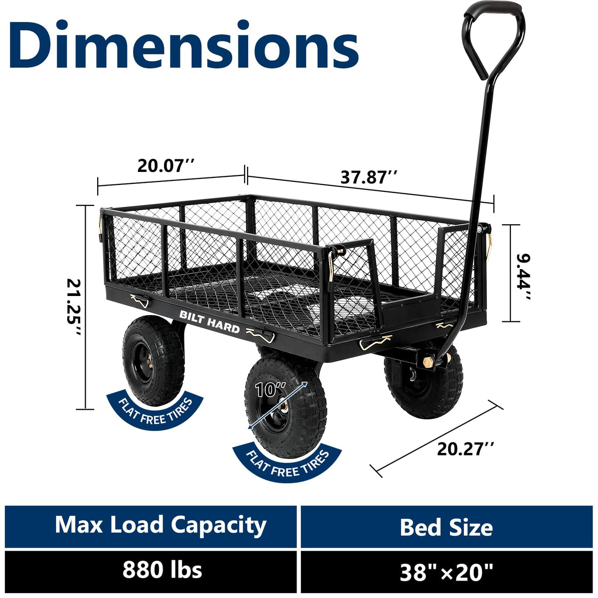 10" Flat Free Tires Steel Garden Cart with Rotating Handle H120333