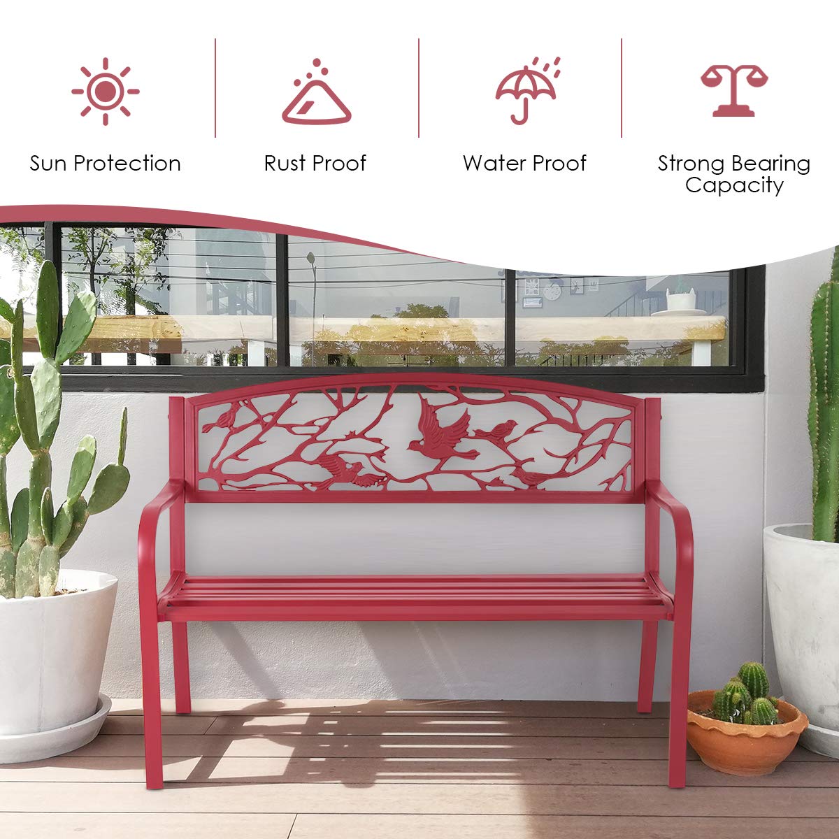 50" Outdoor Bench with Cast Iron Backrest A30040