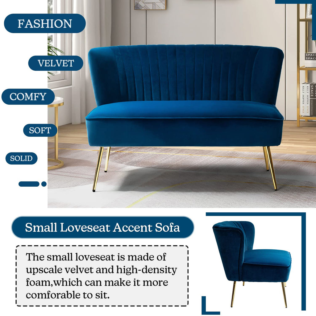 Navy Velvet Tufted Loveseat Sofa H5171
