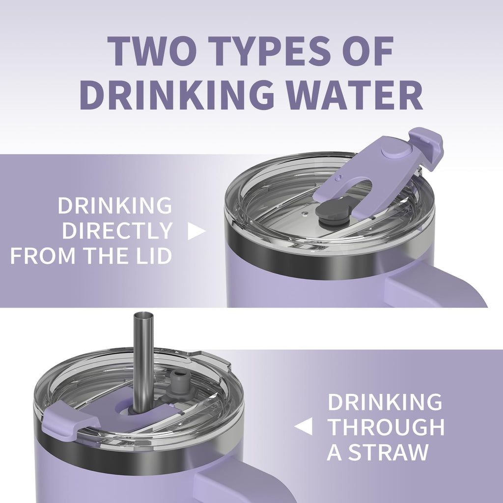 20 oz Insulated Stainless Steel Tumbler with Handle, Lid and Straw T189376