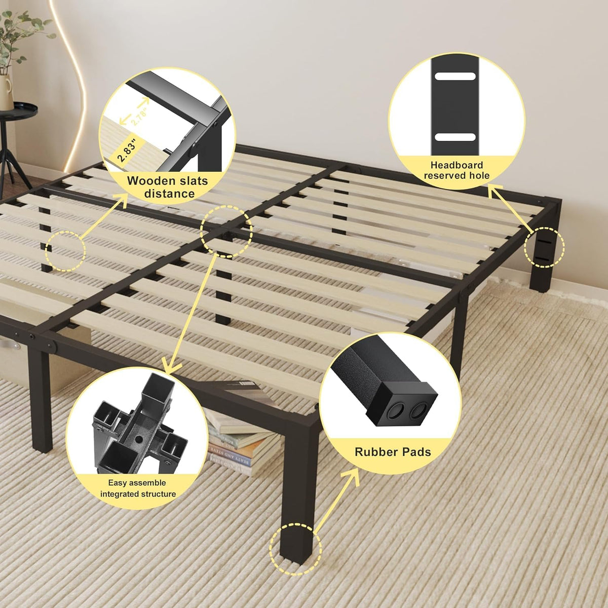 18 inch Queen Size Heavy Duty Platform Bed Frame with Wood Slats D617463