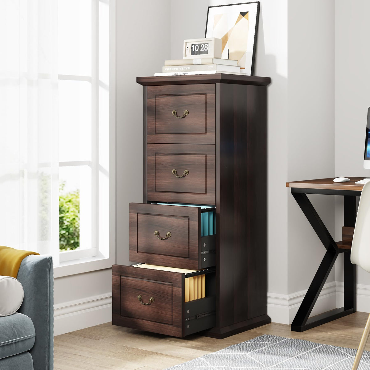 4 Drawer Walnut File Cabinet B396745