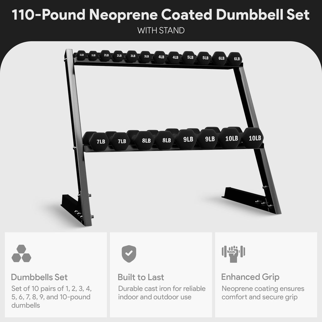 Neoprene Coated Iron Dumbbell Set with Stand L67653