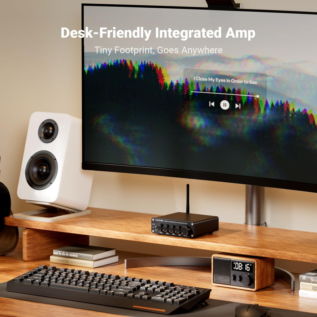 Bluetooth 5.0 Stereo Audio Receiver Amplifier 2.1 Channel Mini Hi-Fi Class D Integrated Amp O9079
