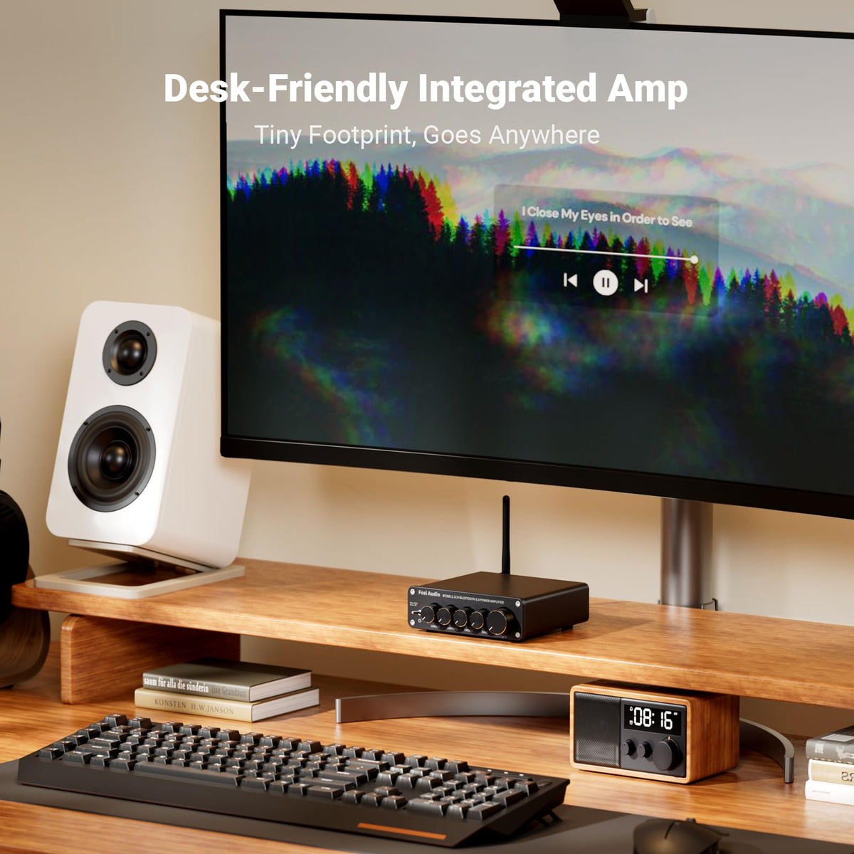 Bluetooth 5.0 Stereo Audio Receiver Amplifier 2.1 Channel Mini Hi-Fi Class D Integrated Amp O9079