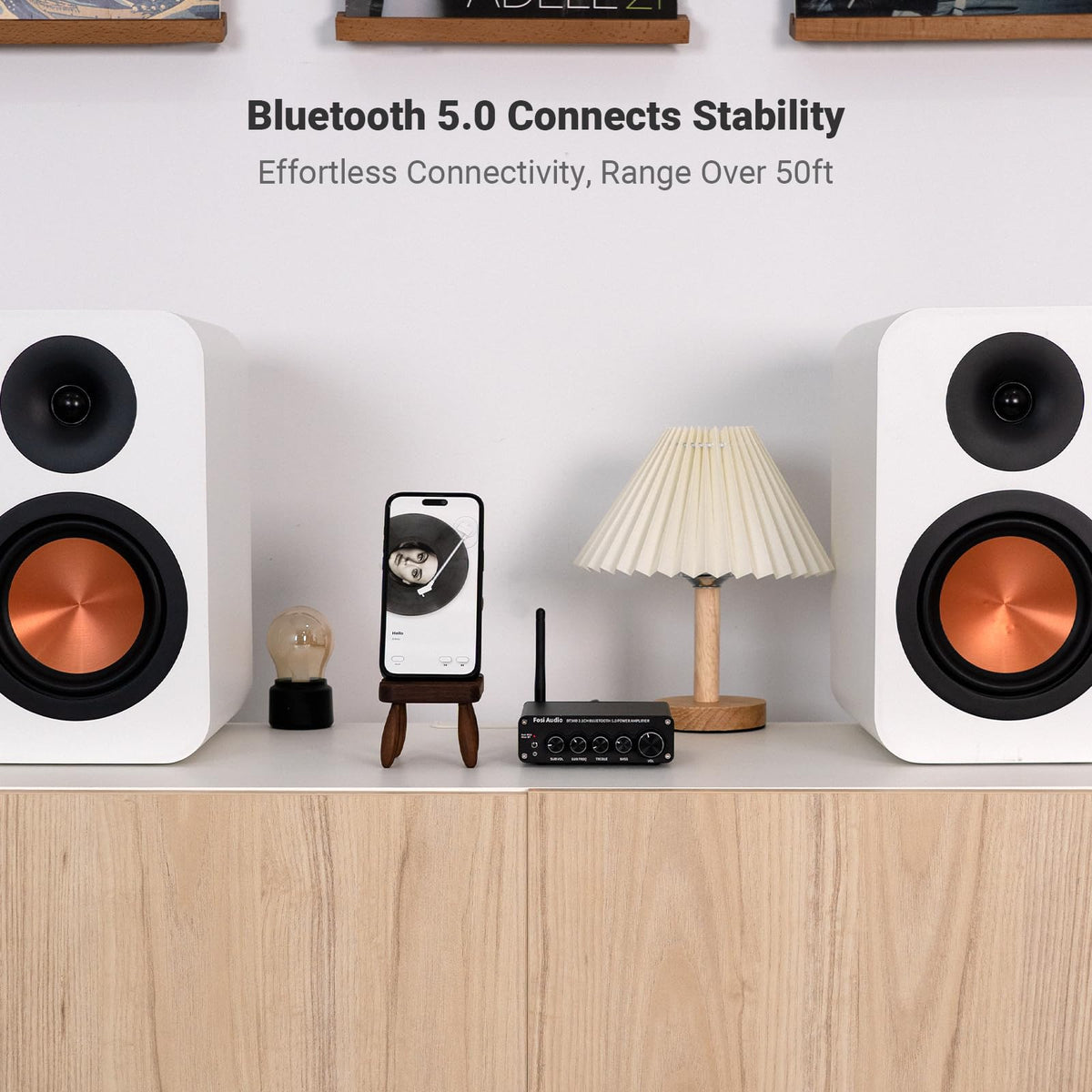 Bluetooth 5.0 Stereo Audio Receiver Amplifier 2.1 Channel Mini Hi-Fi Class D Integrated Amp O9079