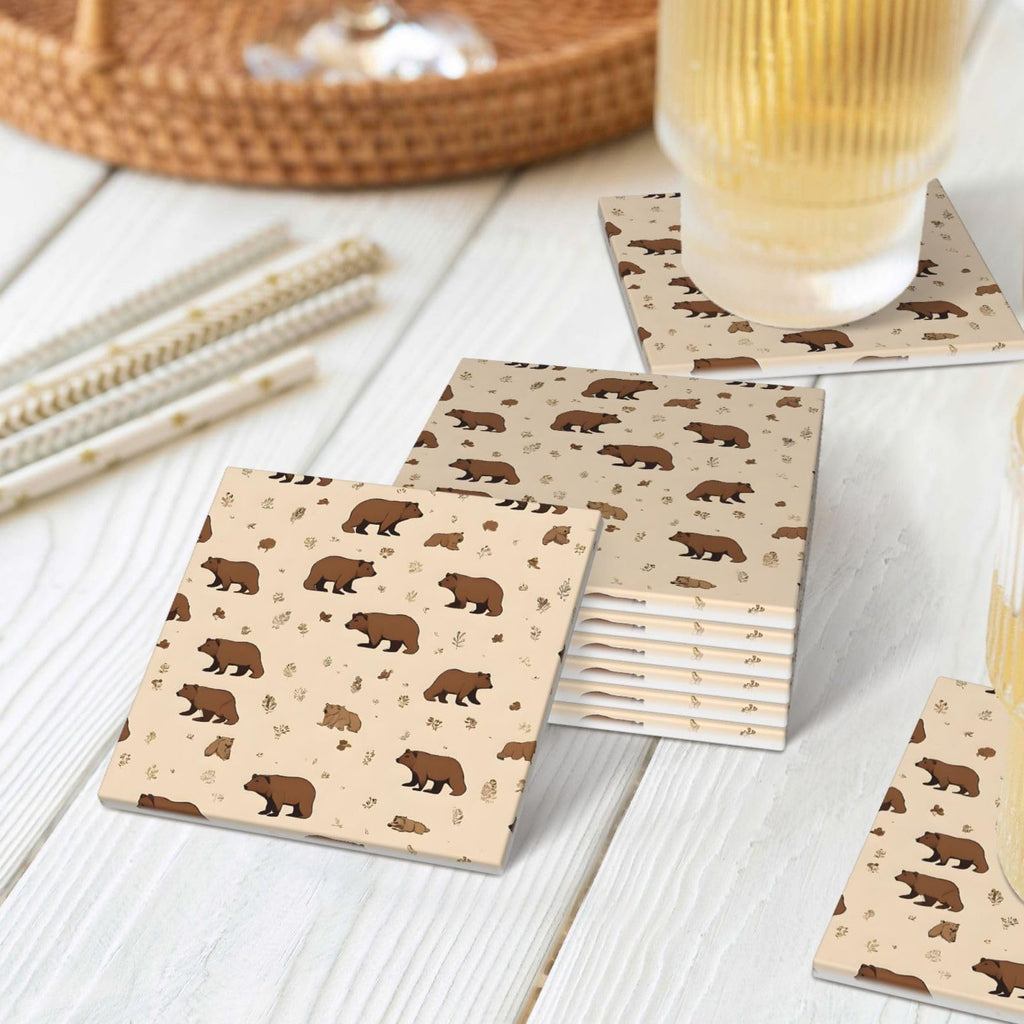 Square Cartoon Bear Ceramic Coasters Set of 6 D495568