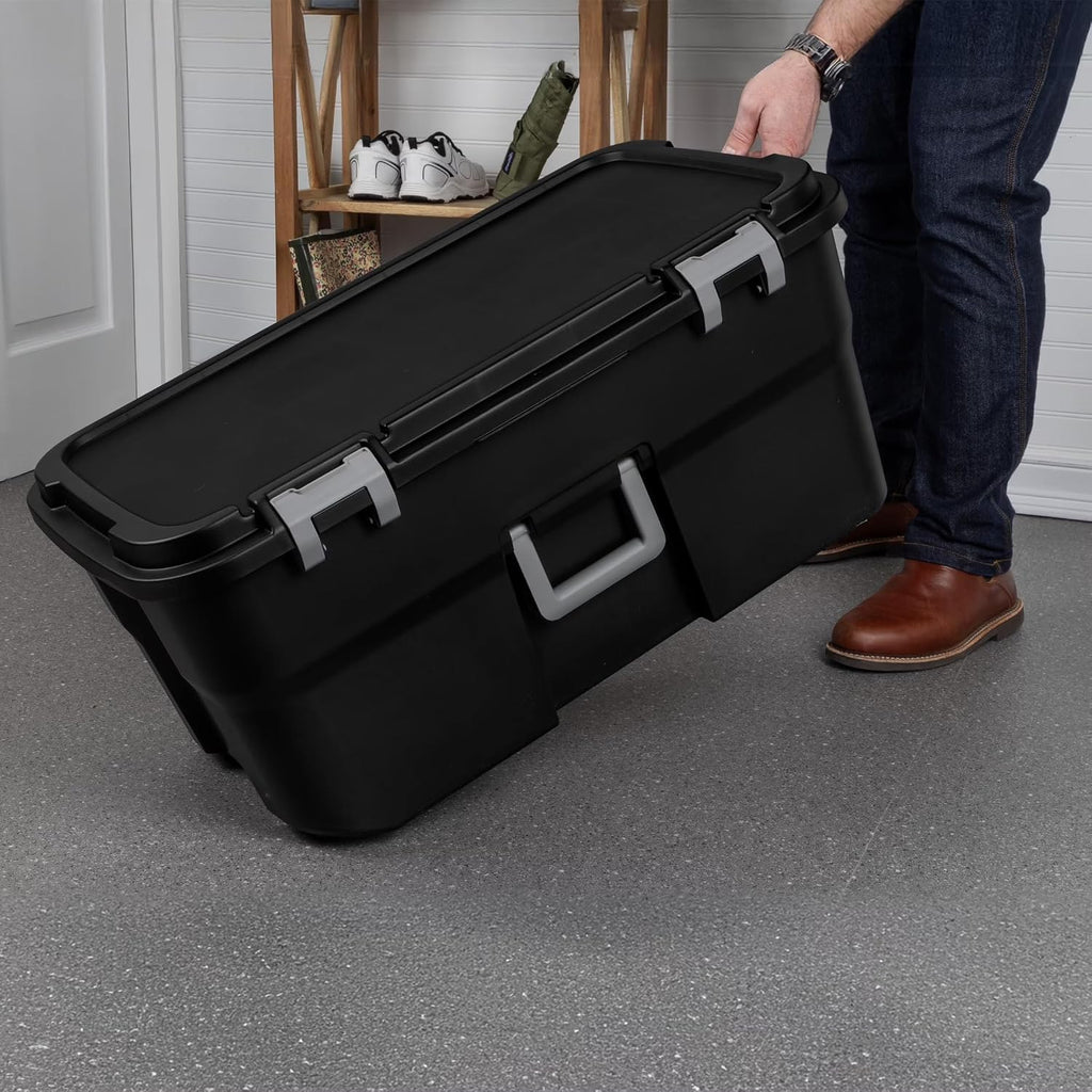 22 Gallon Lockable Black Plastic Storage Trunk V9882