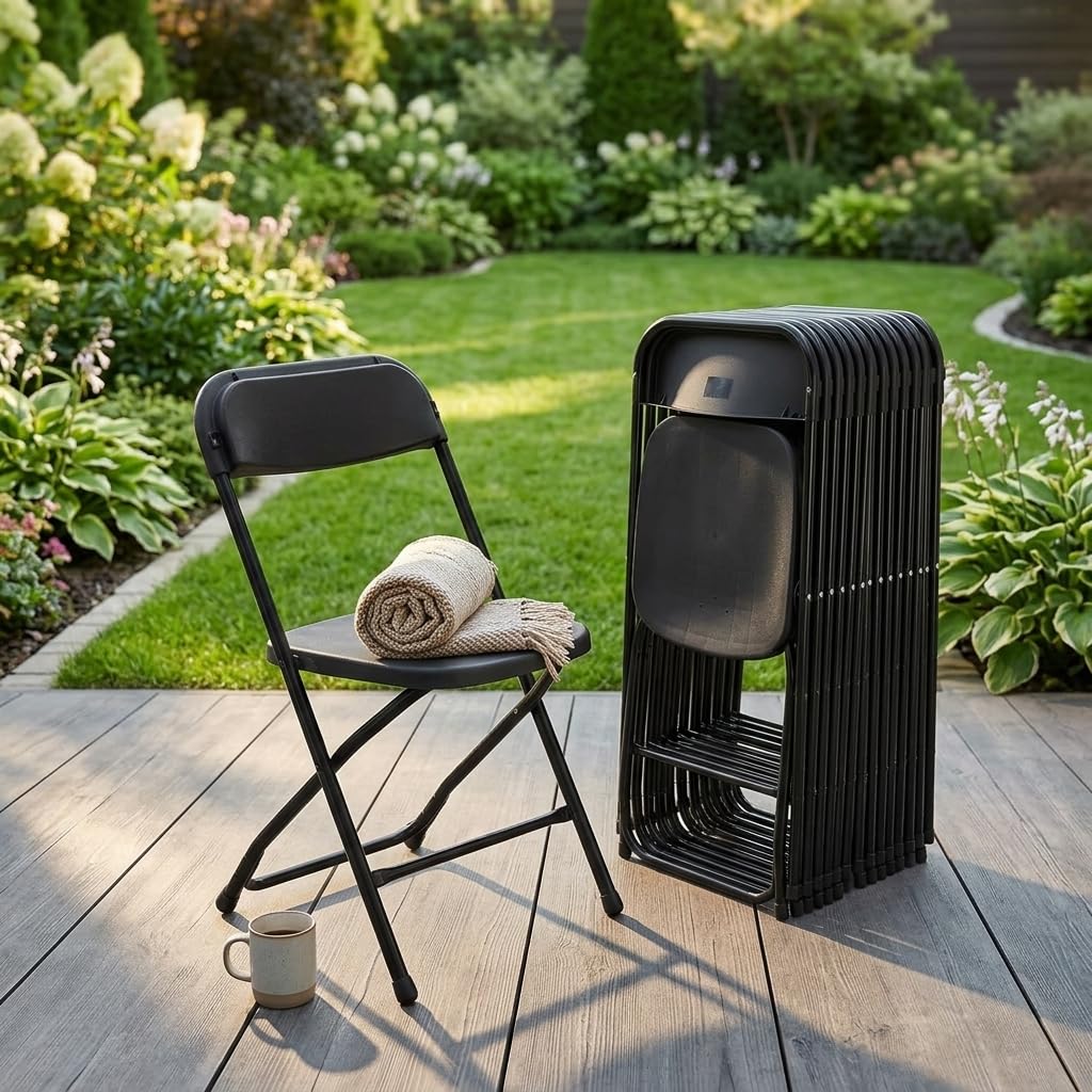 Folding Chairs Set of 10, 330lbs Heavy Duty Plastic Stackable Chairs, Portable Foldable Indoor Outdoor Chairs for Party, Camping, Patio & Events, Black N64128