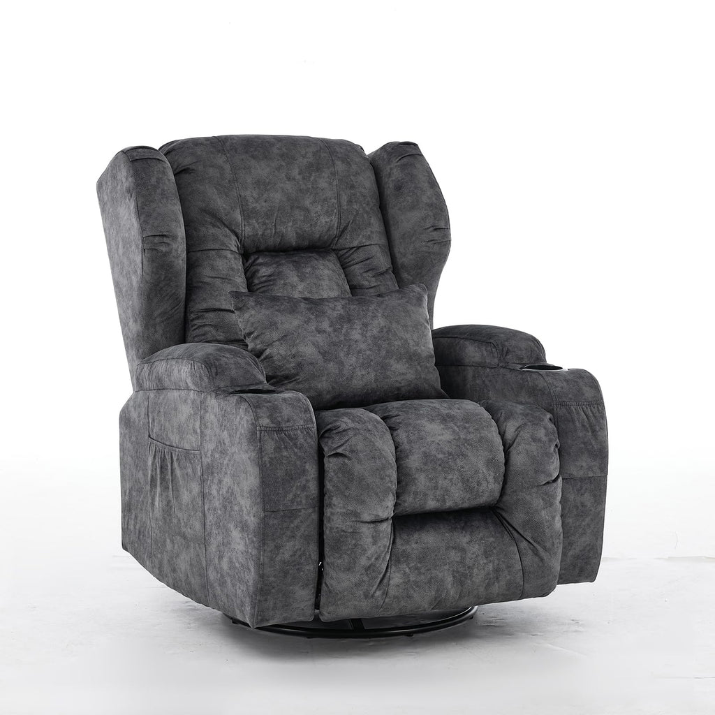 Velvet Gray Swivel Rocker Recliner Chair with Cup Holders M330495