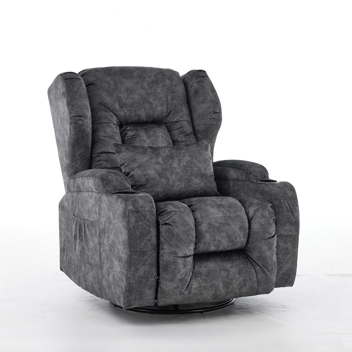 Velvet Gray Swivel Rocker Recliner Chair with Cup Holders M330495