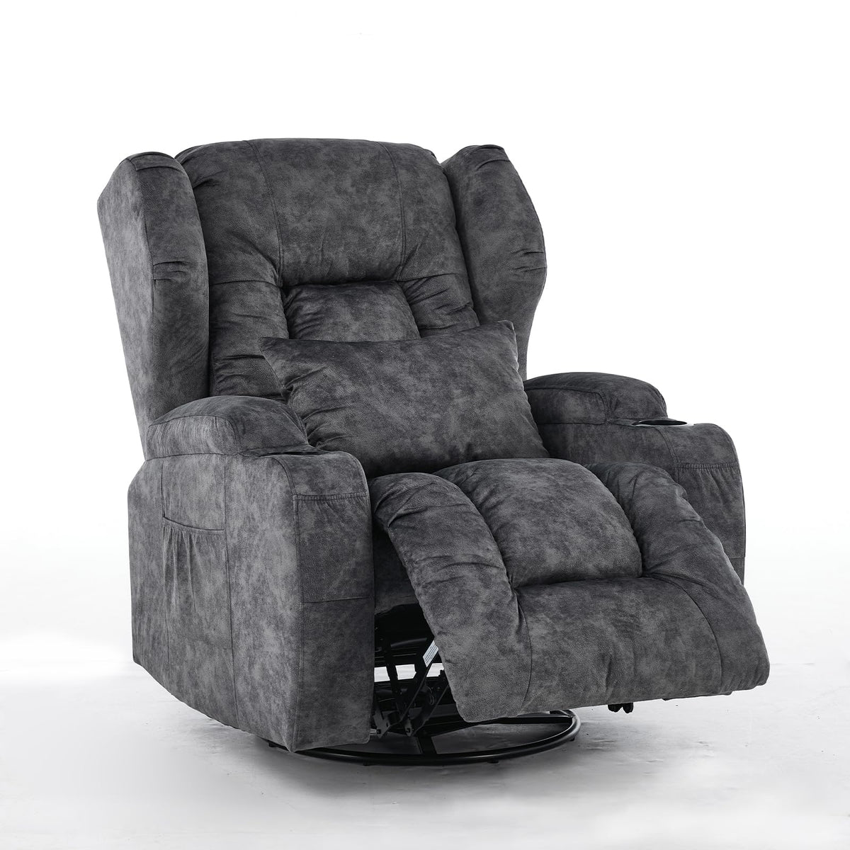 Velvet Gray Swivel Rocker Recliner Chair with Cup Holders M330495