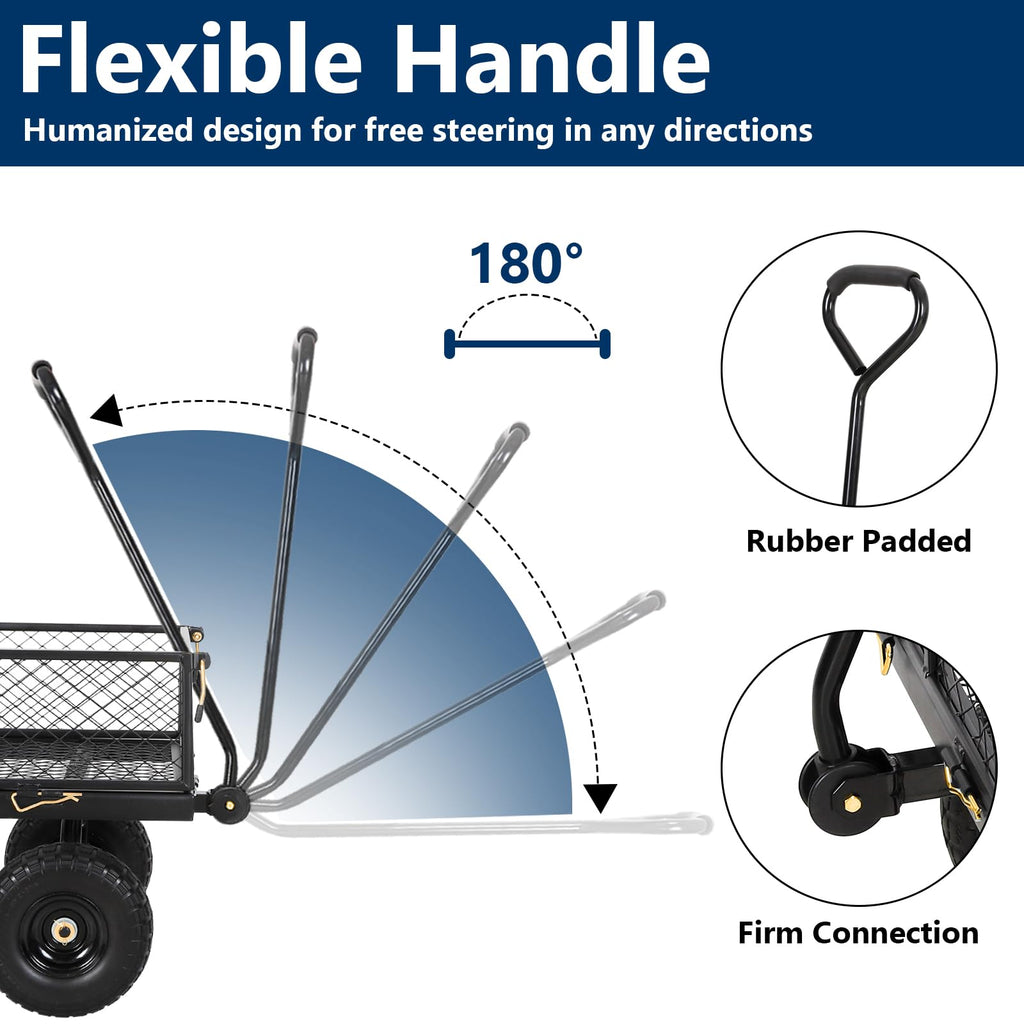 10" Flat Free Tires Steel Garden Cart with Rotating Handle H120333