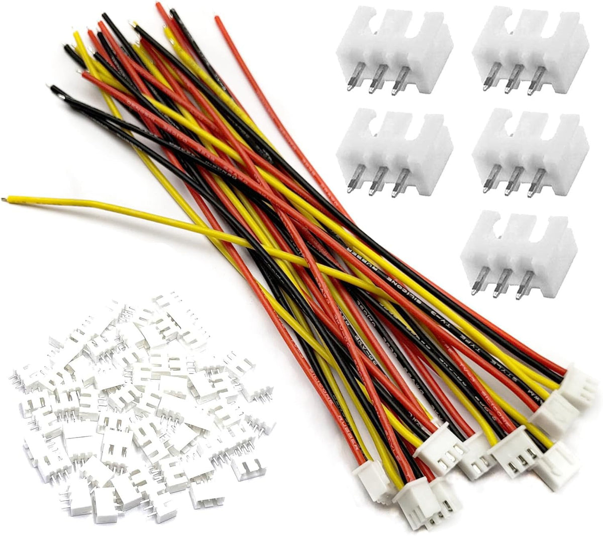 50Pcs 25Pairs JST-XH 2.54mm 3 Pin Connector Kit with Flat Wire Cable H111302