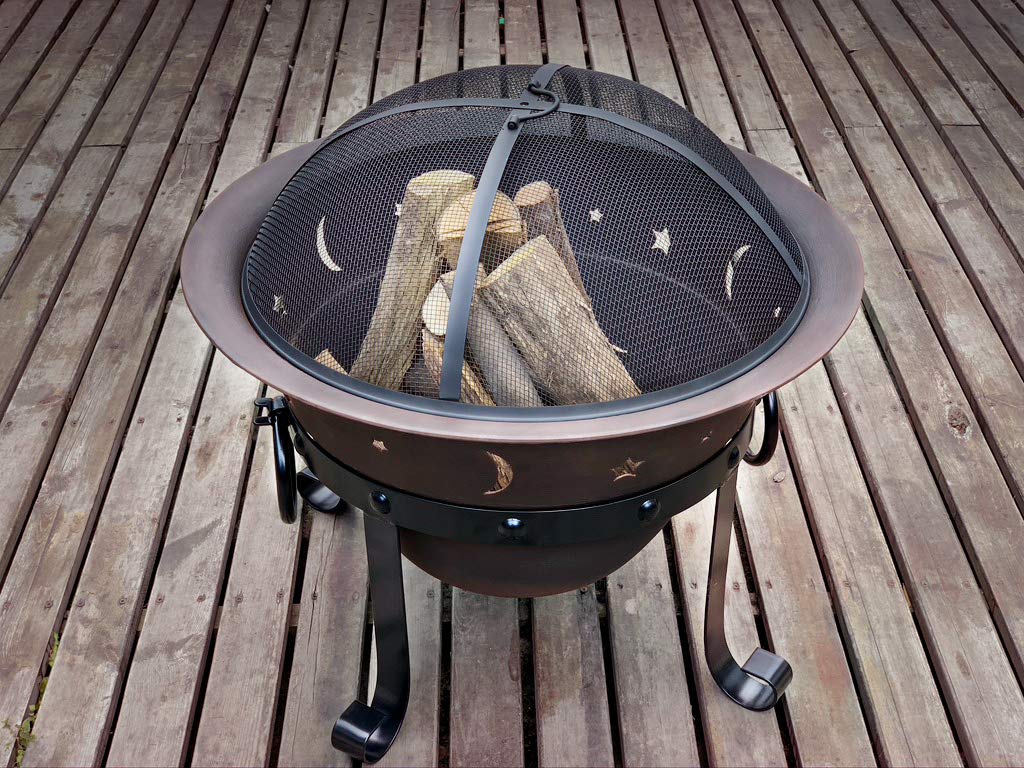 Cast Iron Round Fire Pit with Mesh Screen & Poker R326