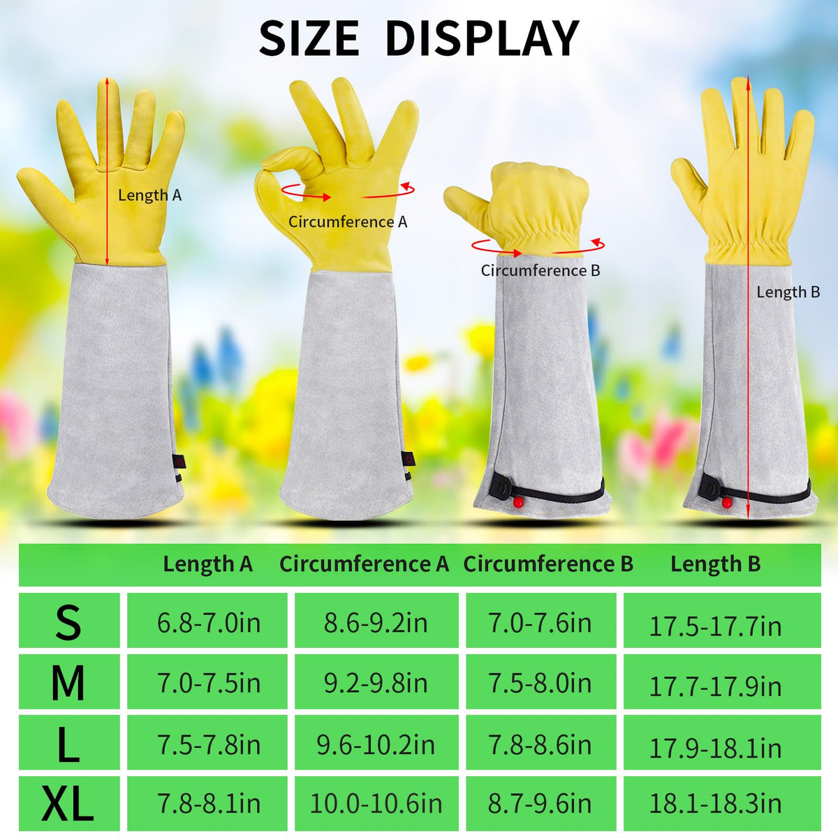 Long Leather Gardening Gloves with Adjustable Cuff T28483