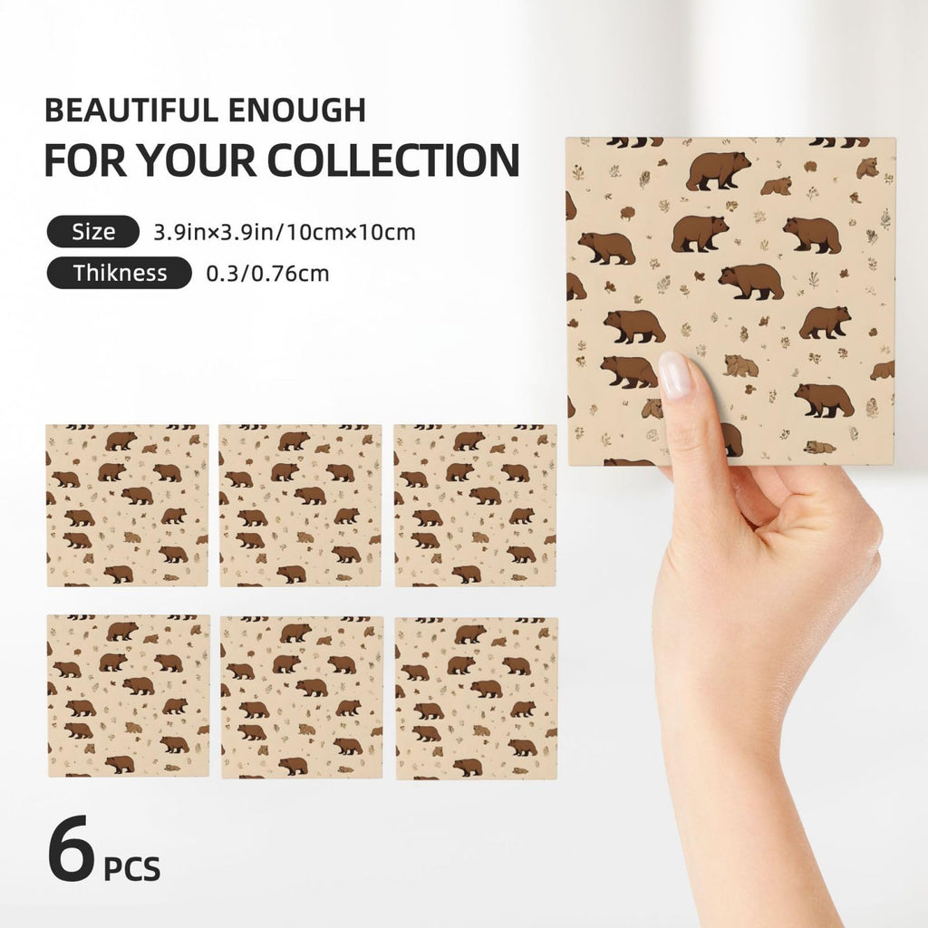 Square Cartoon Bear Ceramic Coasters Set of 6 D495568