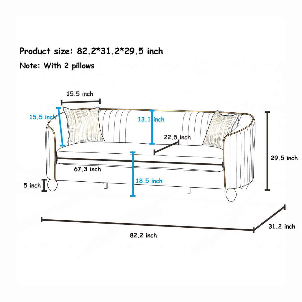 Velvet Modern Sofa Couch 3-Seater Deep Seat Sofa, Orange K5035