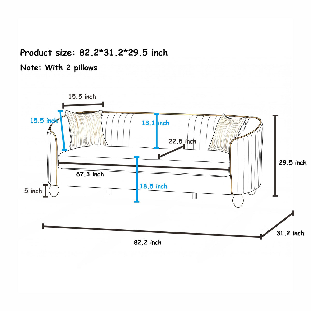 Velvet Modern Sofa Couch 3-Seater Deep Seat Sofa, Orange K5035