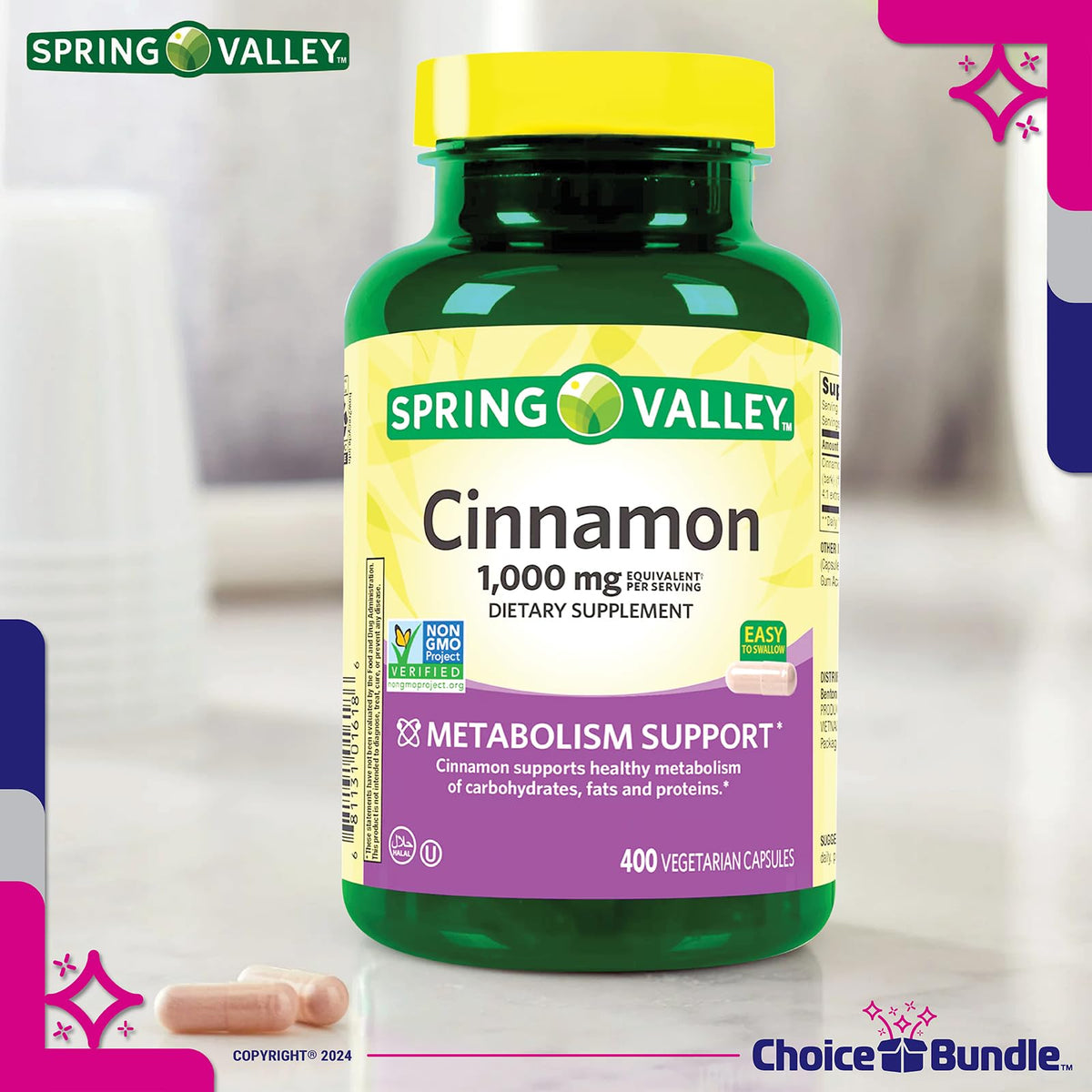 Cinnamon Supplement 1000mg Vegetarian Capsules 800 Total C2993