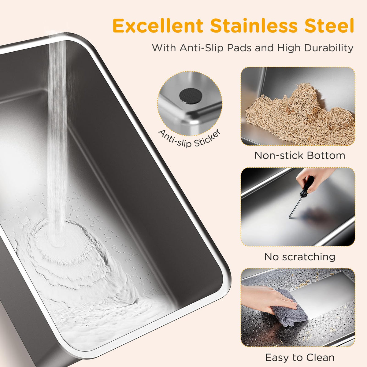 XL Black Stainless Steel Litter Box with Lid D7517