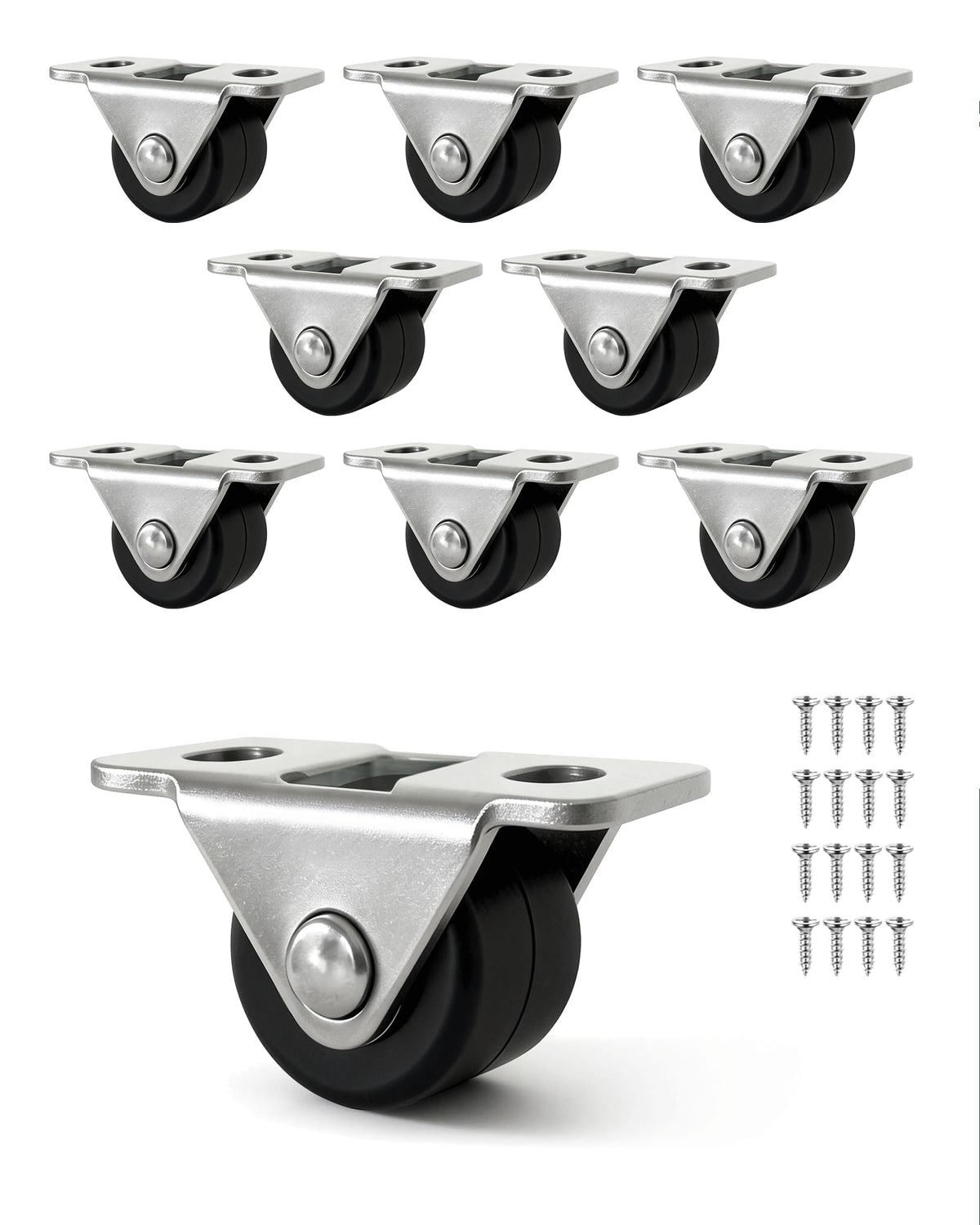 8 Pack 1/2 Inch Silent Rigid Caster Wheels J59568