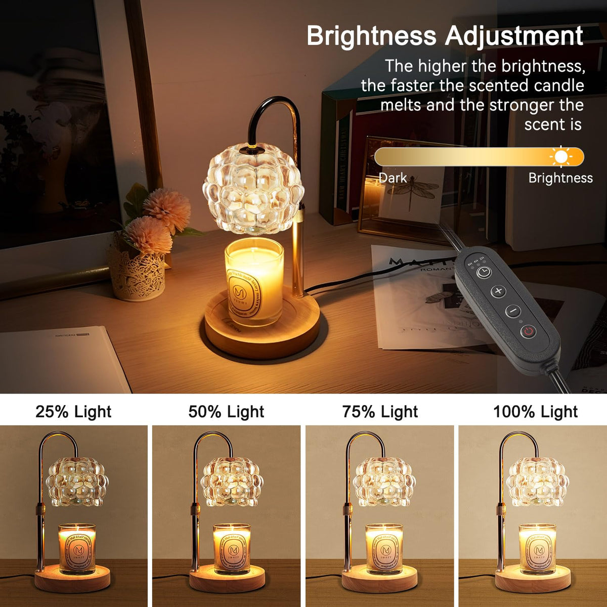 Candle Warmer Lamp with Timer Adjustable Height Dimmer Vintage Glass T16901