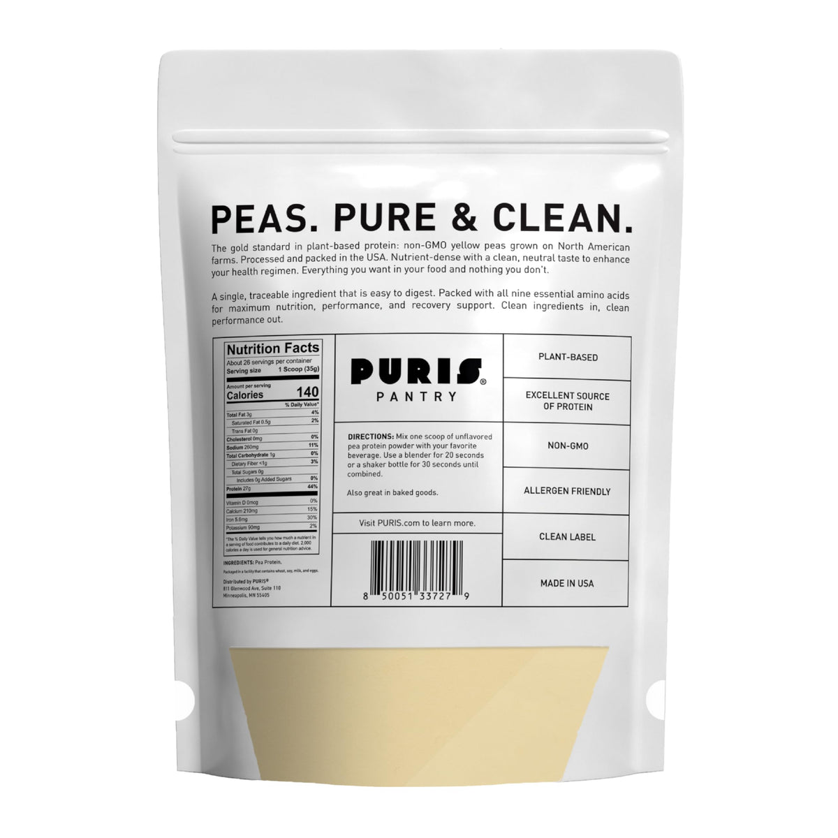 Vegan Pea Protein Powder, Unflavored, 2 lb Q137