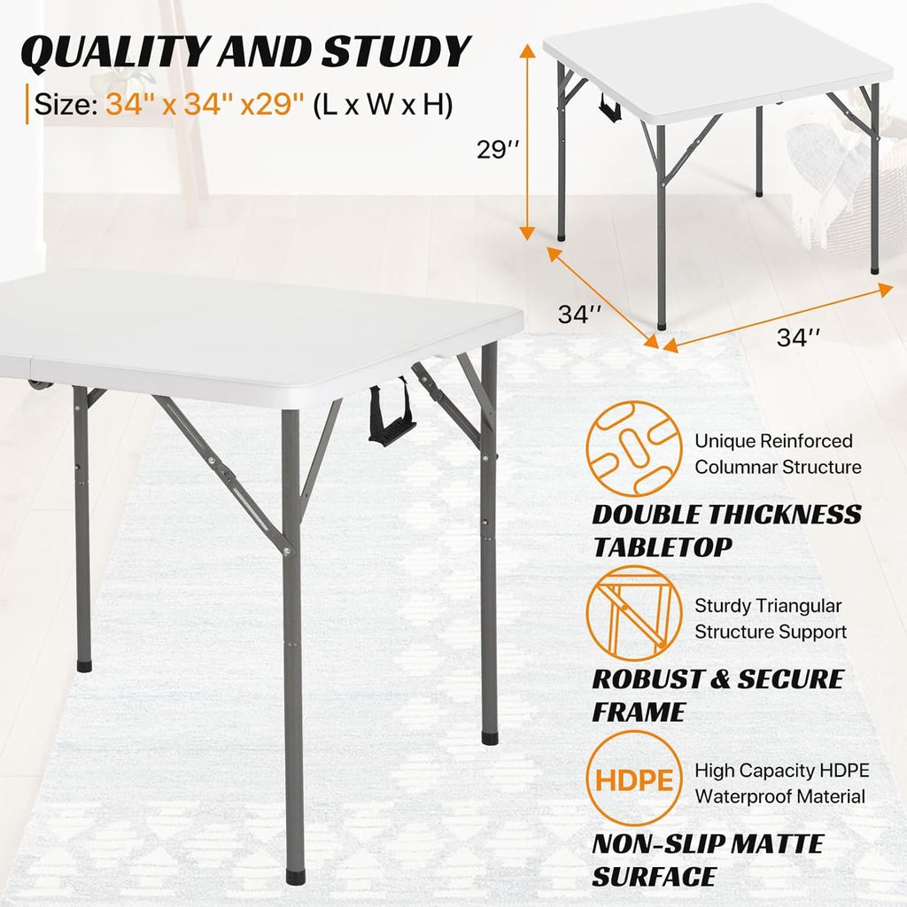 34'' White Folding Card Table with Handle & Steel Legs Z148