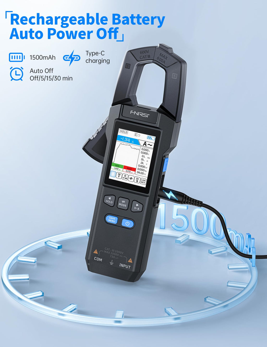 Clamp Meter 9999 Counts TRMS 600A AC/DC B3159