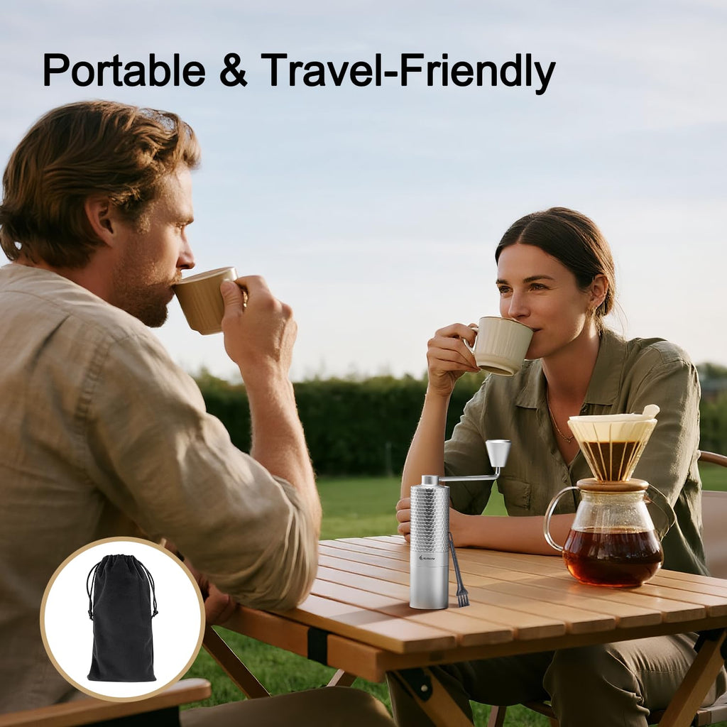 Manual Coffee Grinder, Stainless Steel Conical Burr Hand Grinder, 25g Coffee Bean Mill with Magnetic Handle, Dual Bearing Metal Body for Travel and Camping S273