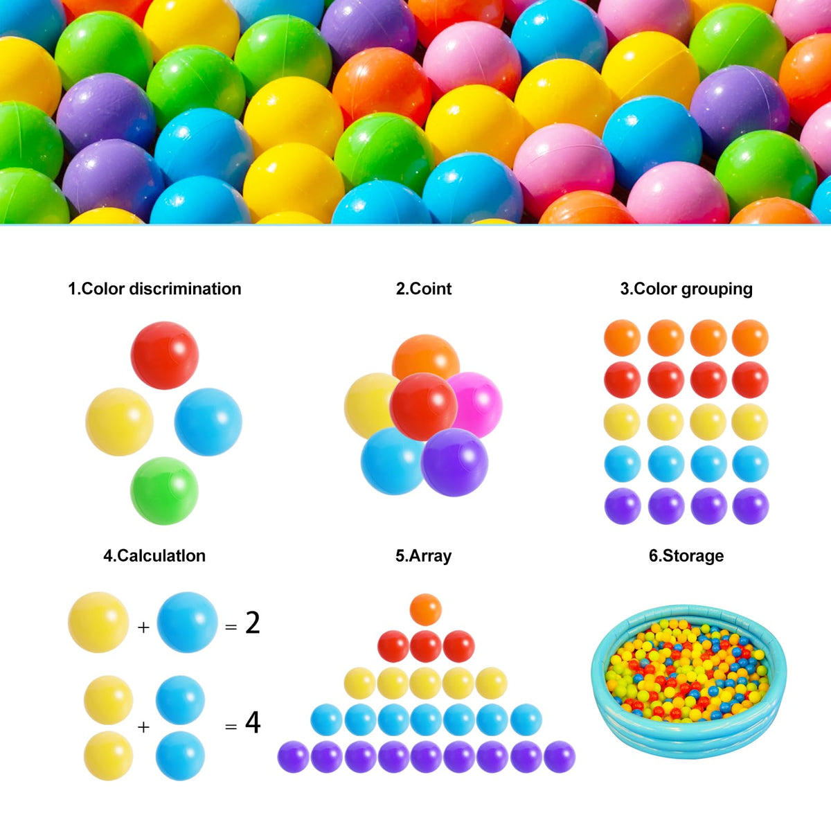 100pcs BPA Free Crush Proof Plastic Ball Pit Balls with Net Bag I5887