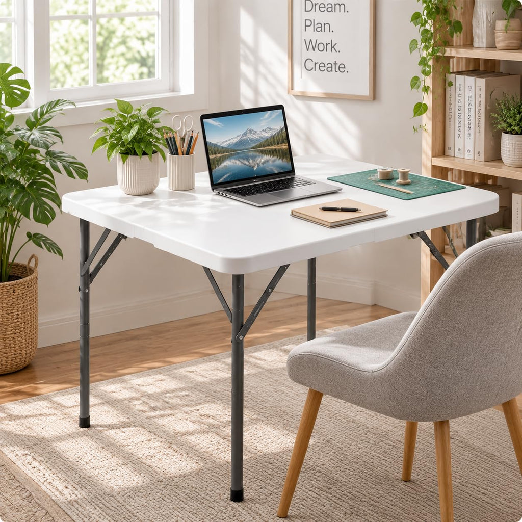 34'' White Folding Card Table with Handle & Steel Legs Z148