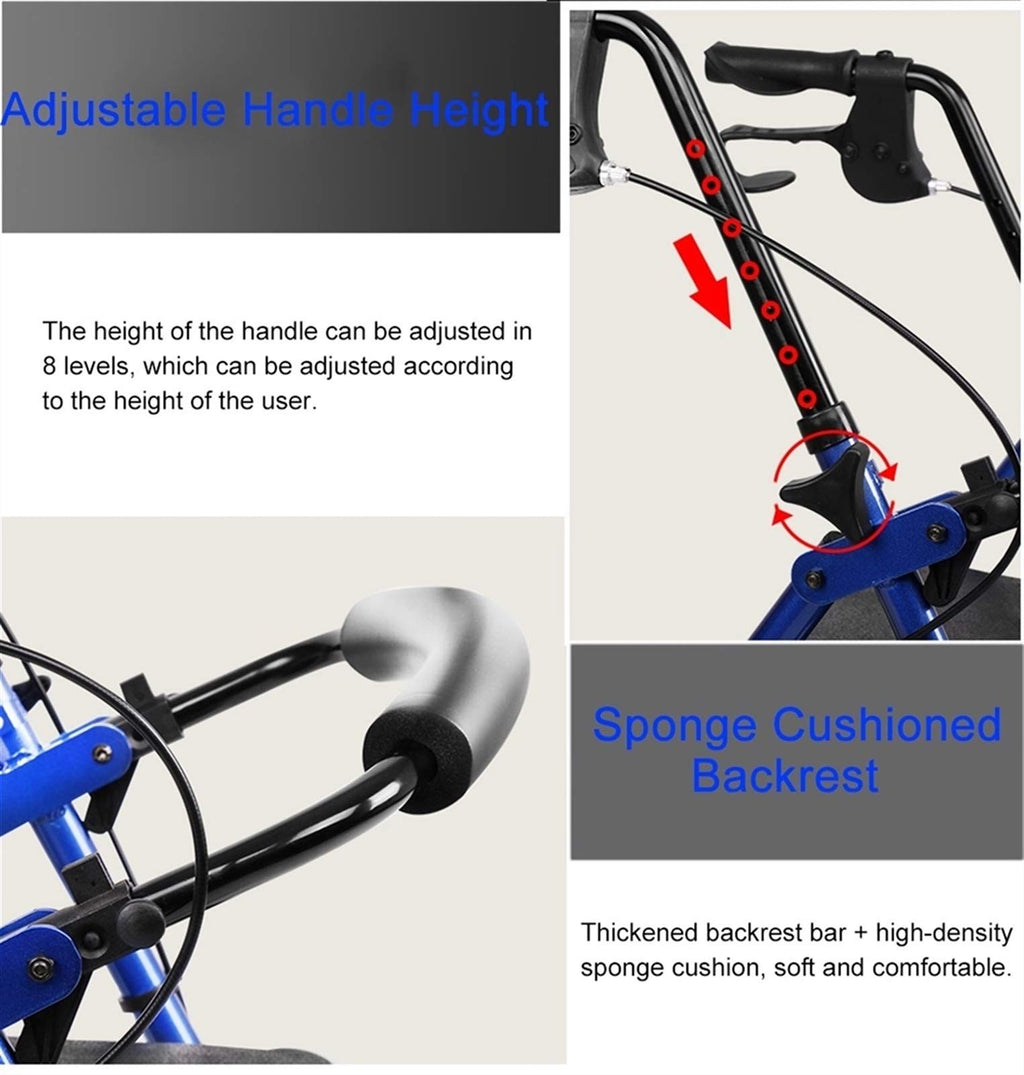 Blue Rolling Walker with Seat Basket Brakes P631
