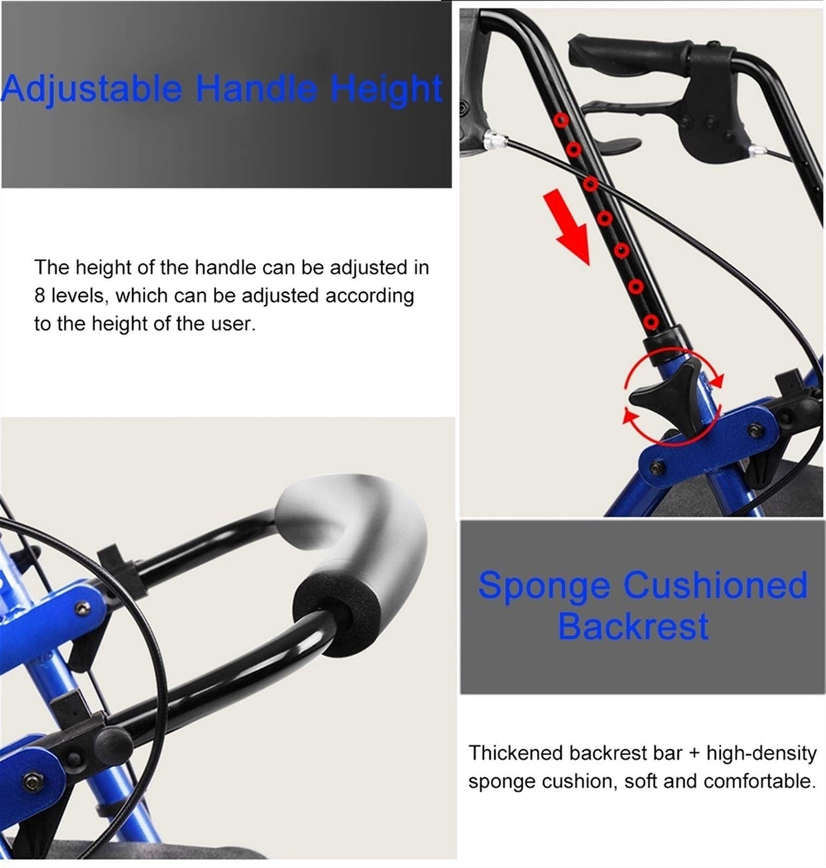 Blue Rolling Walker with Seat Basket Brakes P631