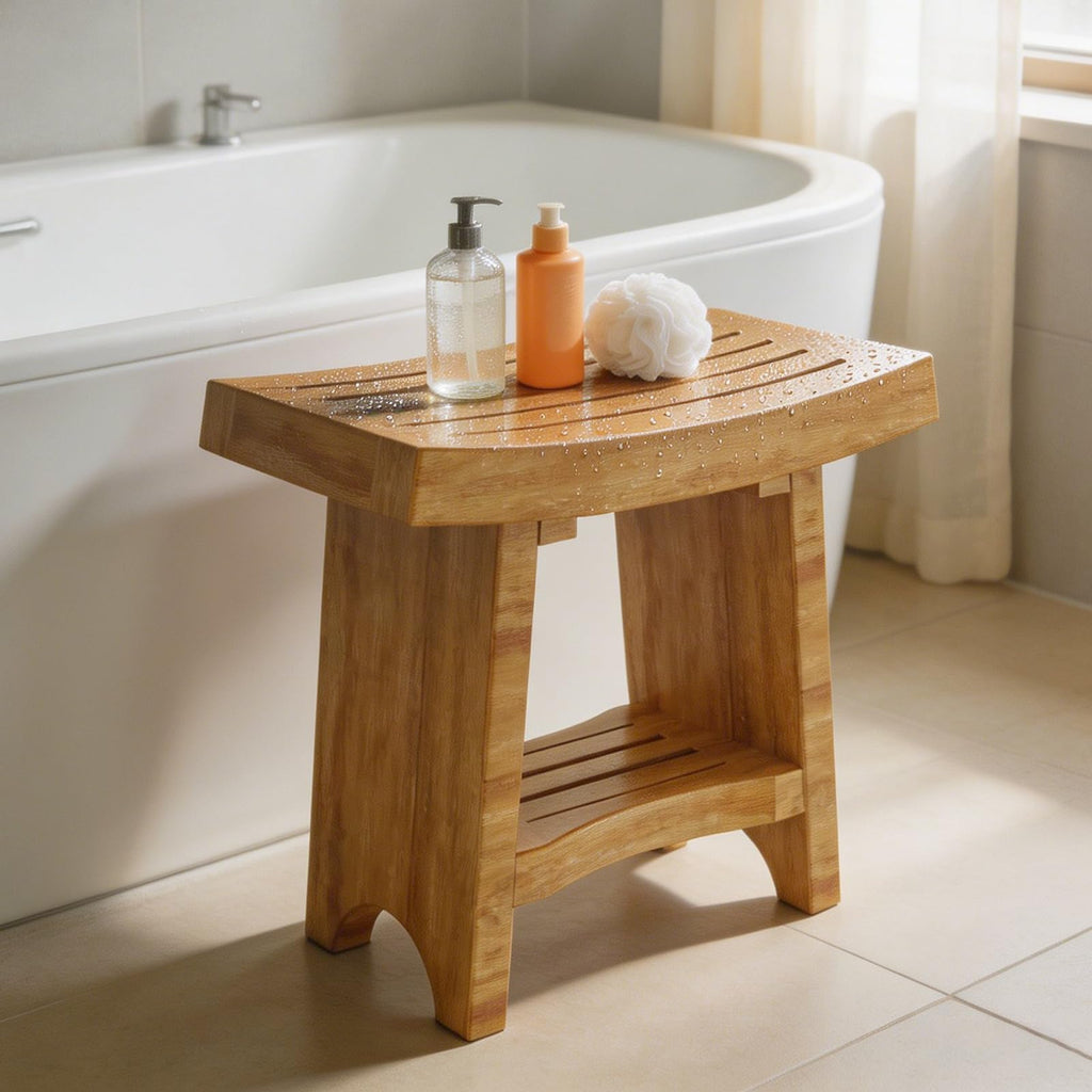 Teak Shower Bench with Shelf S3585