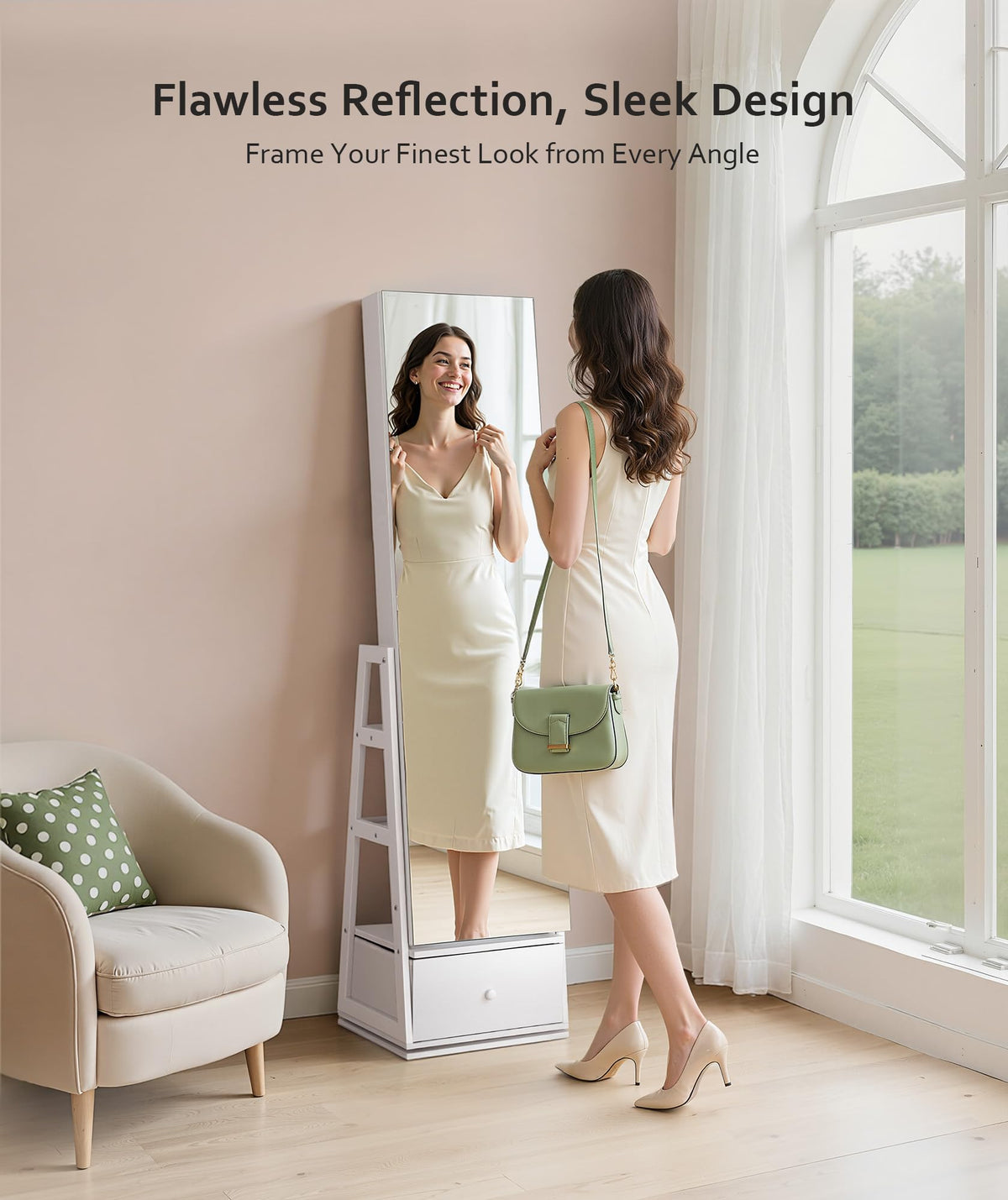 360° Swivel Lockable Jewelry Cabinet with Full Length Mirror Z22296