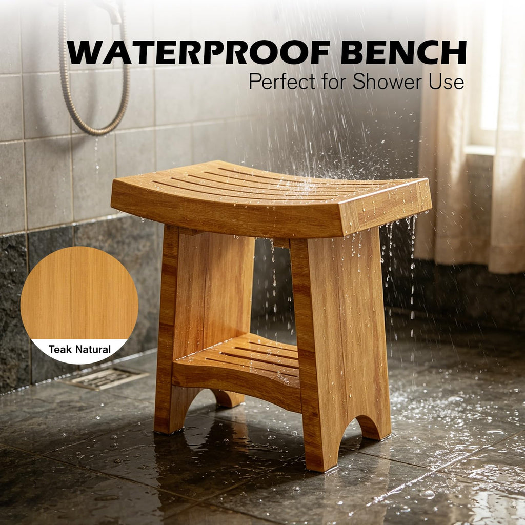 Teak Shower Bench with Shelf S3585