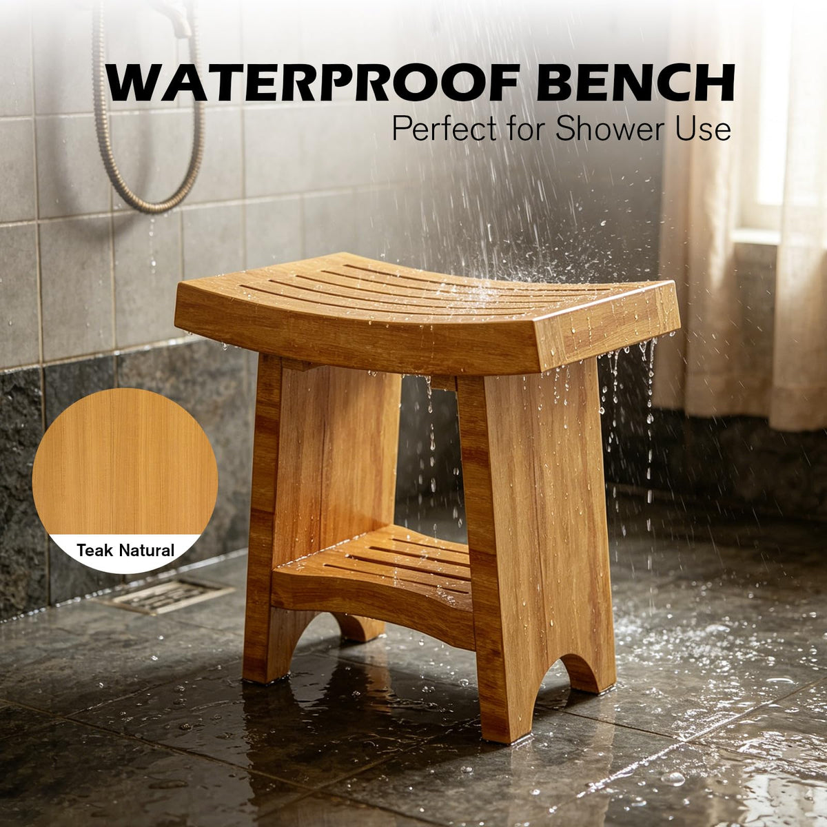 Teak Shower Bench with Shelf S3585