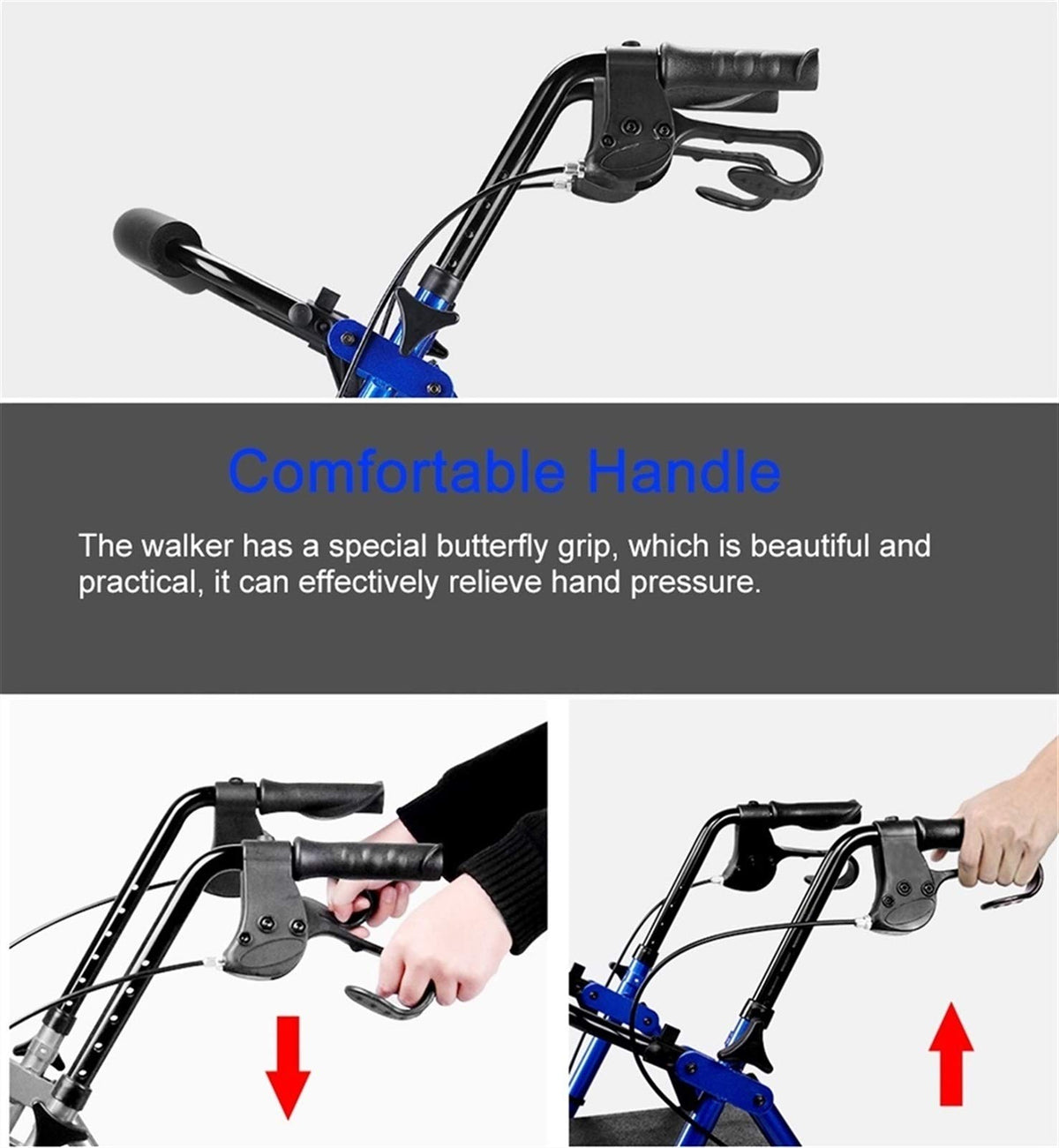 Blue Rolling Walker with Seat Basket Brakes P631