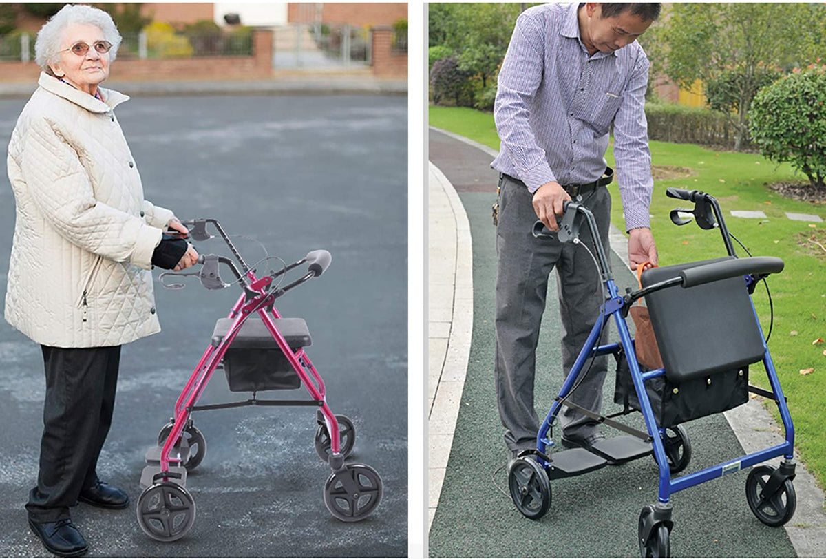 Blue Rolling Walker with Seat Basket Brakes P631