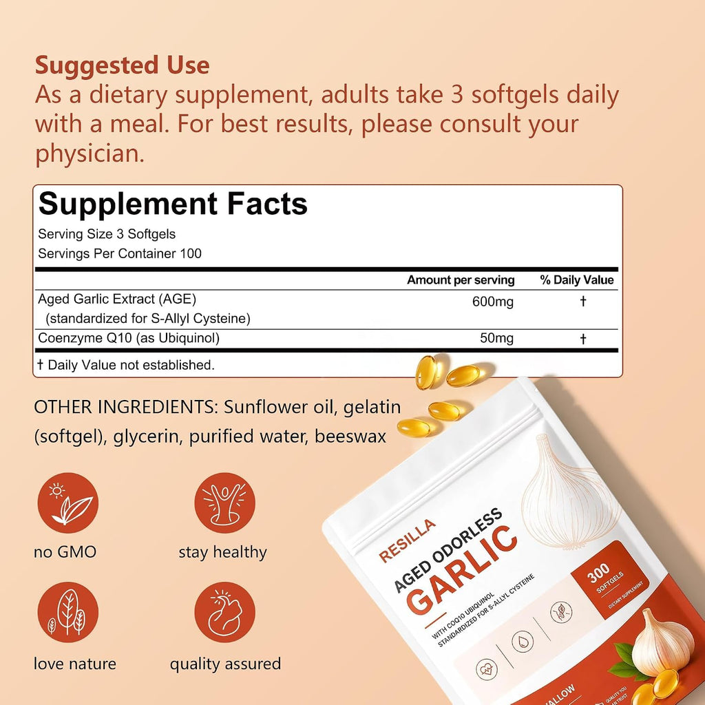 Odorless Aged Garlic Softgels, 300 Softgels B5670