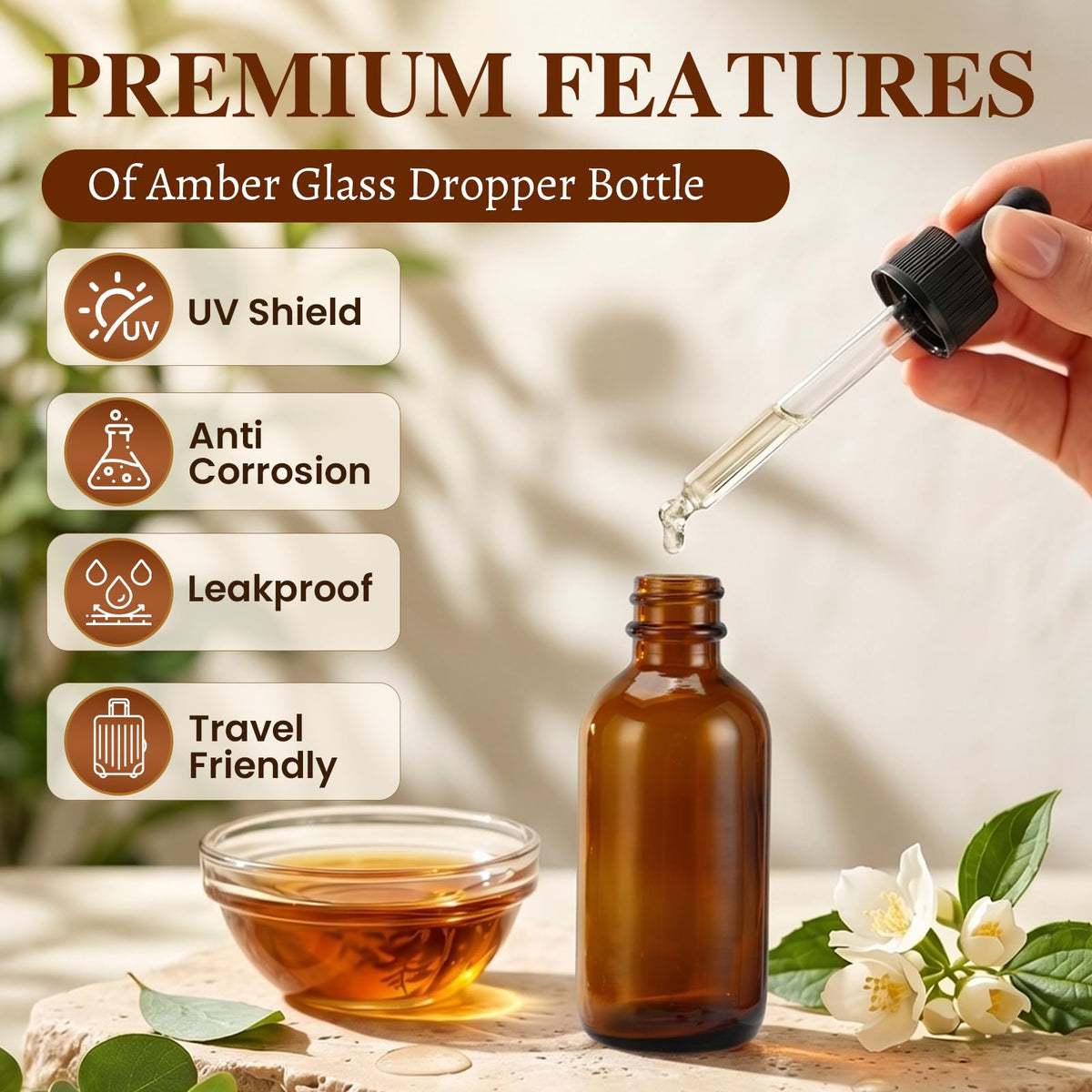 2 oz Amber Glass Dropper Bottles with Funnels, 40 Pack L803136