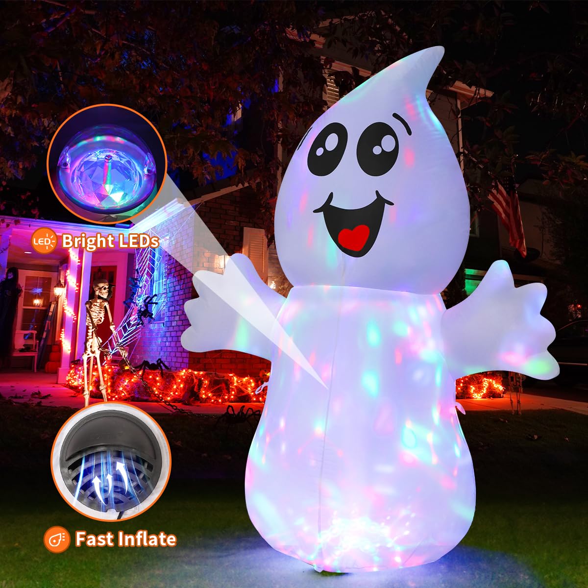 5 FT Inflatable Ghost Outdoor Decoration with Built-in LEDs Y84317